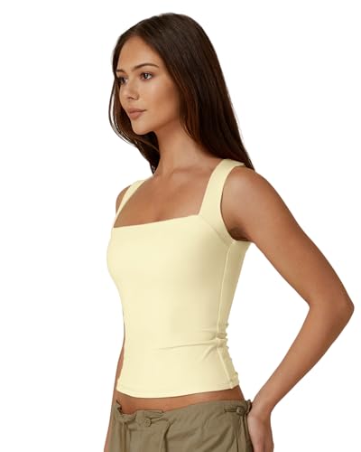 Image of QINSEN Women's Square Neck Sleeveless Double-Layer Tank Tops Basic Tight T Shirts