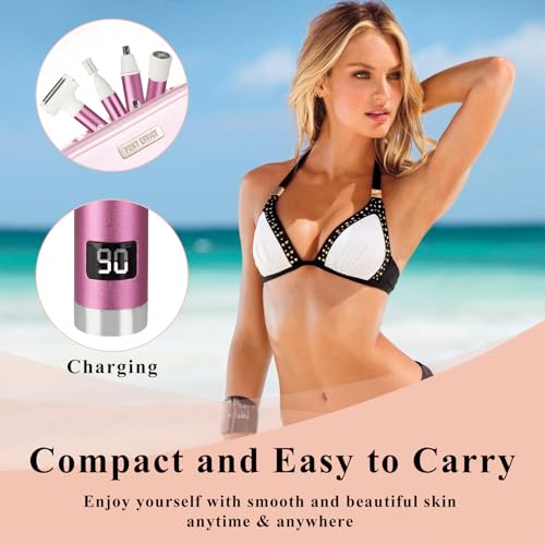 Image of Wet & Dry Electric Razor for Women Men,4 in 1 Rechargeable Led Display Electric Shaver and Facial Hair Remover,Painless Ladies Body Razors for Nose Face Body Leg Bikini Arm Hair (White & Pink)