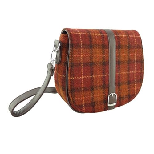 Image of Glen Appin Women's Harris Tweed Beauly Shoulder Casual Bag Adjustable Strap Tartan Pattern Birthday Gift Mothr's day (Rust & Orange Overcheck)