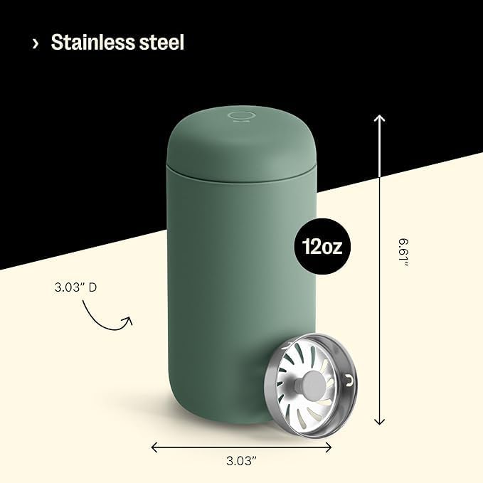 Fellow 12 oz Carter Move Travel Mug - Vacuum-Insulated Stainless Steel Travel Coffee Mug - Coffee Tumbler with Ceramic Interior and Splash Guard - Smoke Green - Image 2