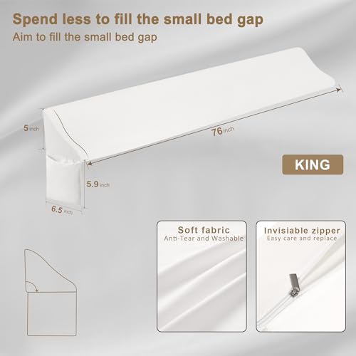 Vekkia King Bed Wedge Gap Filler Pillow/Mattress Wedge Gap Filler/Headboard Pillow/Bed Gap Filler to Close Gap (0-3.5") Between Headboard and Mattress King(White)