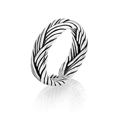 Anillo de plata de ley 925 trenzado, abierto, tamaño ajustable