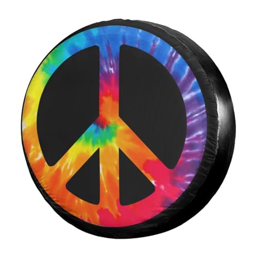Image of Chic Tie Dye Peace Sign Spare Tire Cover Dust-Proof Wheel Tire Cover Fit Trailer, RV, SUV and Many Vehicle 17 Inch