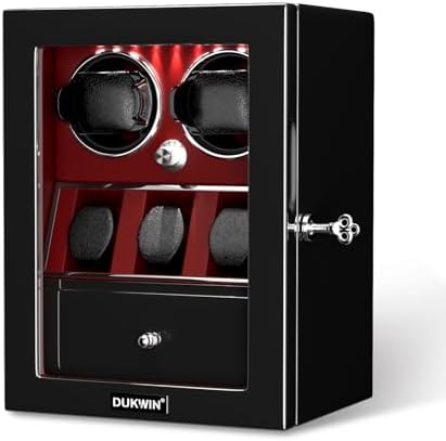 DUKWIN Watch Winder for Automatic Watches, Lockable Watch Winders with Watch and Jewelry Storages, Super Quiet Mabuchi Motor with High-Gloss Piano Lacquer Finish,Built-in Illumination
