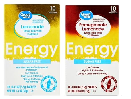 Sugar Free, (6) Low Calorie ENERGY Pomegranate Lemonade Drink Mix and 6 Lemonade Drink Mix (Pack of 12 total)