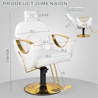 Dangvivi White Barber Chair, Reclining Salon Chair for Hair Stylist, Height Adjustable Hair Styling Armchair with 360 Degrees Rolling Swivel, Multi-Function Hairdresser Braiding Armchair