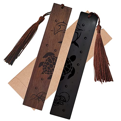 Craspire AJEW-CP0001-78B-US15 Wood Bookmark 2 Colors Ocean Animal Engraved Book Mark Gifts Sea Turtle Bookmarks cover