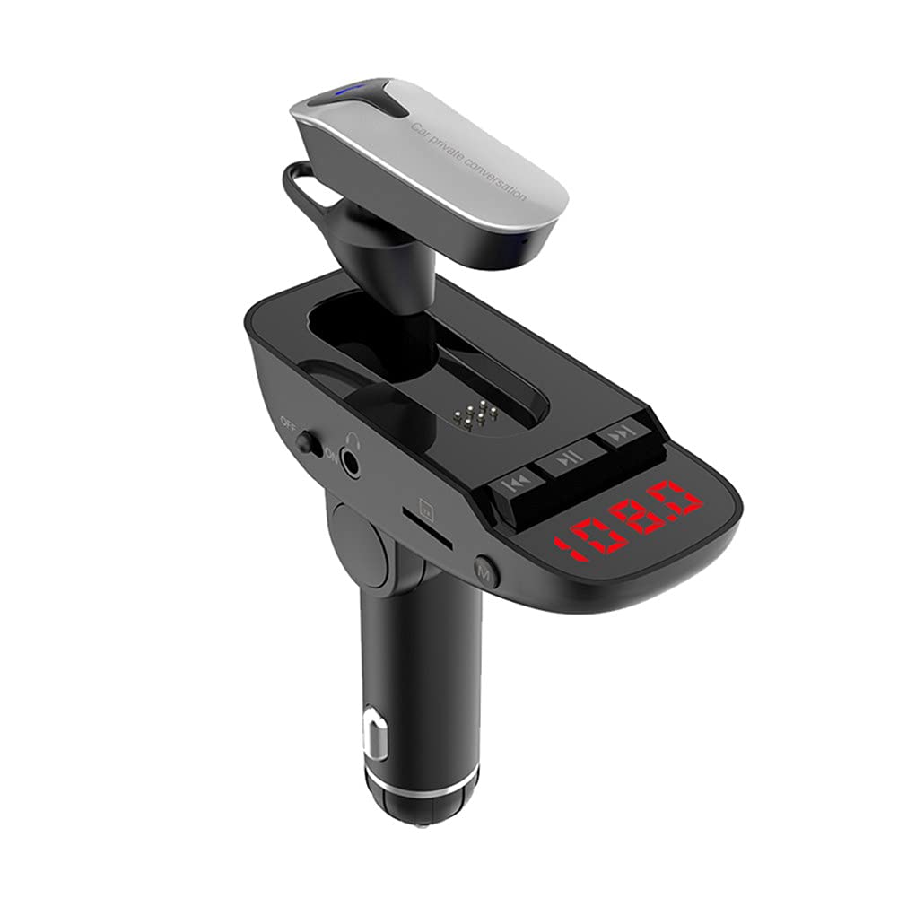 Trasmettitore Bluetooth per Auto con Auricolare, Bluetooth Lettore MP3 per Auto Vivavoce Wireless Radio Adattatore o Sistema Vivavoce con Doppio Caricatore USB, U Disk TF Card Uscita AUX