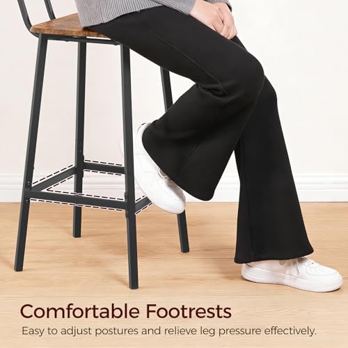 Image of MAHANCRIS Bar Stools, Set of 2 Bar Chairs with Backrest and Footrest, 26 inch Breakfast Chairs, Counter Stools for Bar, Living Room, Kitchen, and Dining Room, Rustic Brown and Black BAHR05101