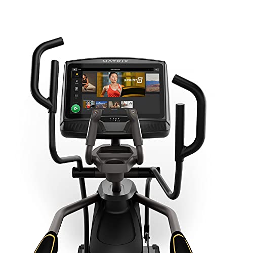 Image of Matrix Fitness E50 Elliptical with XUR | 22 inch Touchscreen (WiFi+BT+HDMI) | Low Impact Workouts, Full Body Cardio, High Calorie Burn | Space Saving Compact Design, Suspension Elliptical