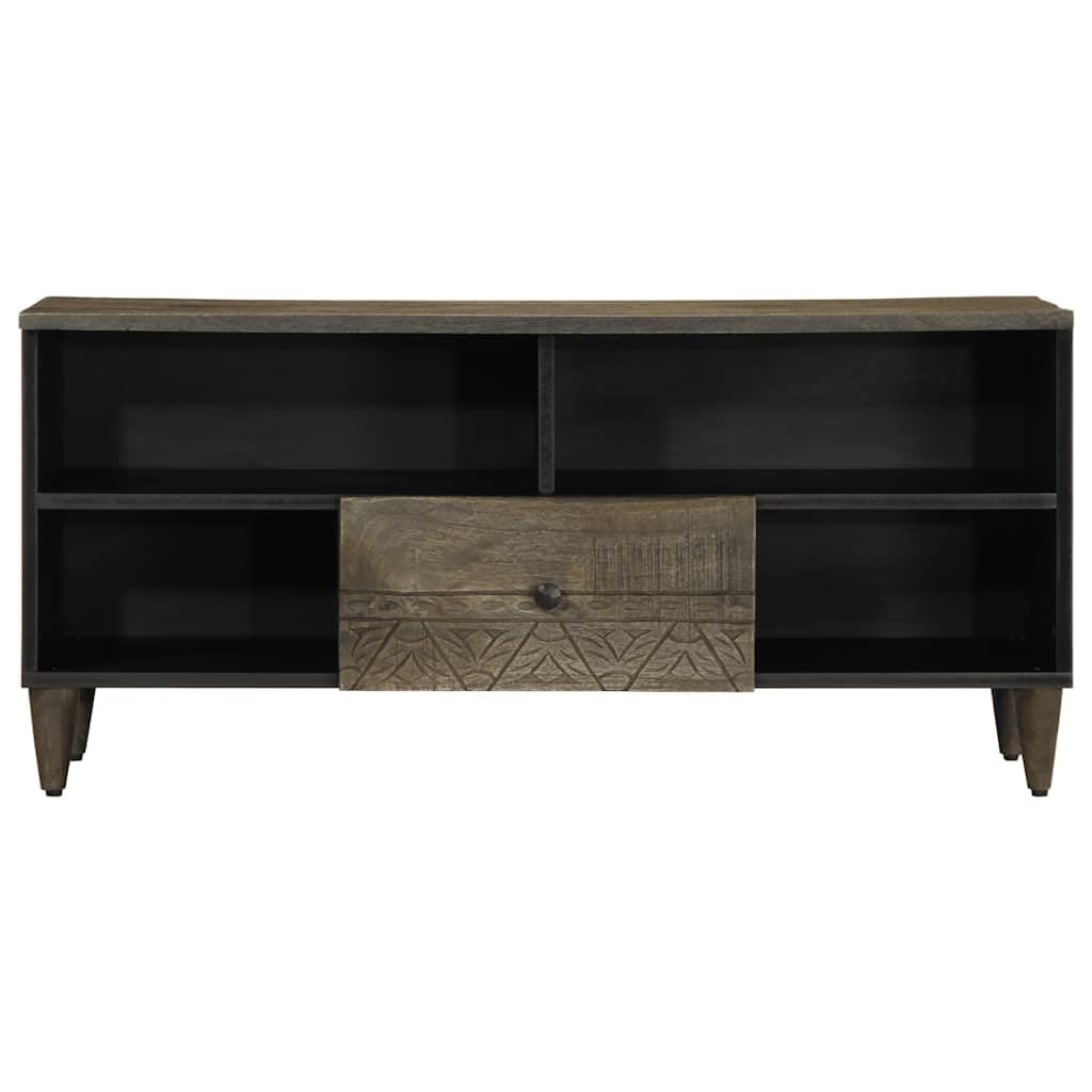 TV-Schrank 100x33x46 cm, Massivholz Mango Schwarz, handgeschnitzt, mit Schublade und Fächern für Wohnzimmer, Media Konsole