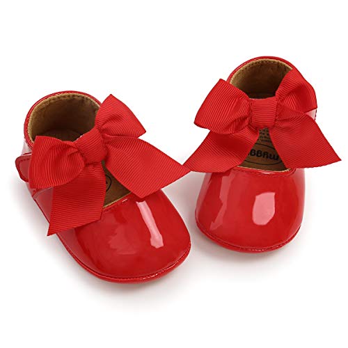 Image of Miamooi Infant Baby Girls Wedding Dress Shoes Bow Ballet Princess Mary Jane Flats Toddler First Walkers Sneaker Newborn Crib Baptism Shoes