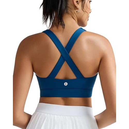 RUNNING GIRL Sports Bra for Women,Molded Cup Strappy Running High Impact Sports Bra with Sewn in Pads Deep Blue X-Large