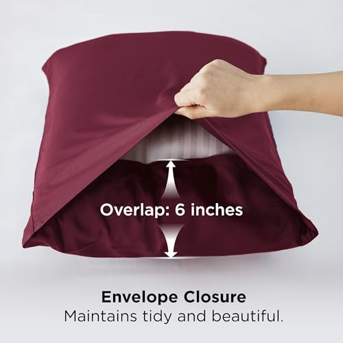 Image of Bedsure King Size Pillow Cases Set of 2, 100% Rayon Derived from Bamboo | Cooling Pillowcases, Similar to Silk Pillow Covers with Envelope Closure, PureWoven Bedding Gift, Burgundy, 20x36 Inches