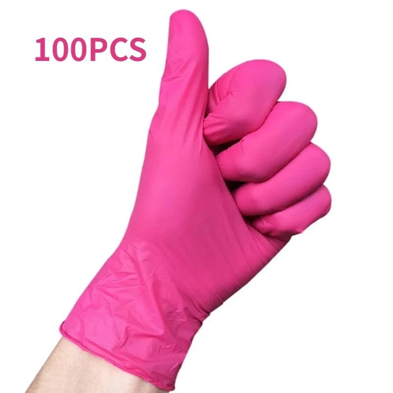 50/100 pezzi guanti monouso rosa for parrucchiere manicure lavaggio auto utensili da cucina impermeabili for lavastoviglie senza lattice(Pink-100PCS,S)