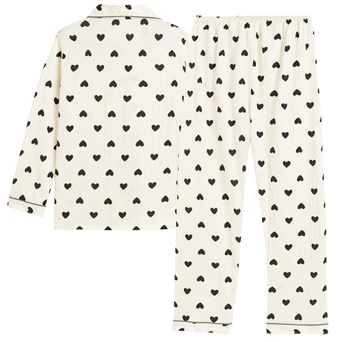 Vopmocld Big Girls Button Down Pajama Sets Crepe Soft Lapel Shirt Sleepwear Printed Lounge Set Long Sleeve Long Pants Nighty2