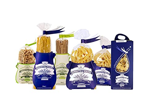BOX DEGUSTAZIONE PASTA CAVALIERI CALAMARATA, BUCATINI, MACCHERONI, PENNE RIGATE DI SEMOLA DI GRANO DURO -,LINGUINE, FUSILLI DI SEMOLA INTEGRALE BIO - PRODOTTO ARTIGIANALE MADE IN SALENTO (6 X 500gr)