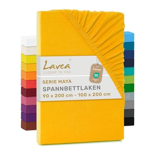 Jersey Spannbettlaken, Spannbetttuch, Lavea Serie Maya, 90x200cm | 100x200cm, Goldgelb, 100% Baumwolle, hochwertige Verarbeitung, mit Gummizug