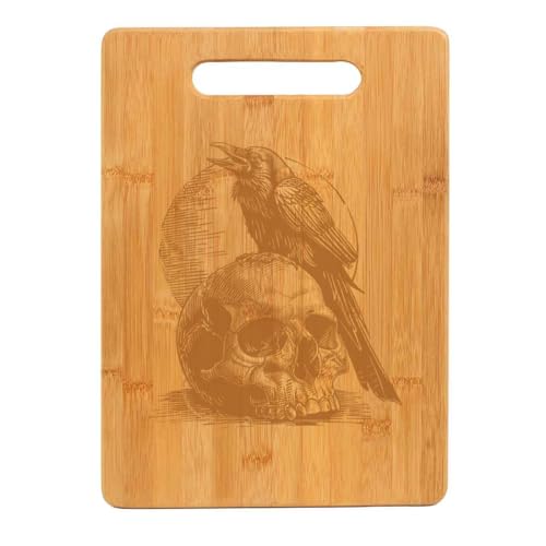 Tabla de Cortar de Bambú con Diseño de Cuervo, Cuervo, Calavera y Luna miniatura 1