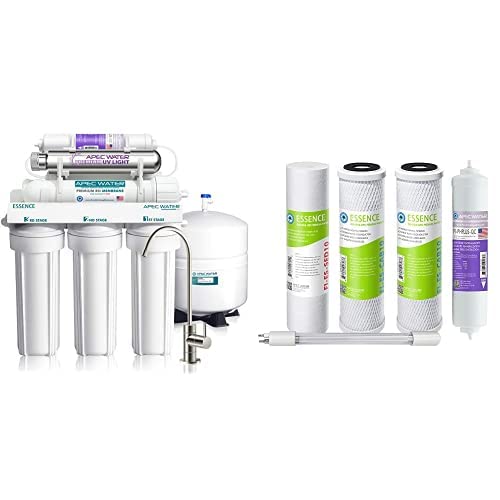 APEC Water Systems ROES-PHUV75 Essence Series Sistema de filtro de agua alcalino mineral y ultravioleta ultravioleta de nivel superior + juego de