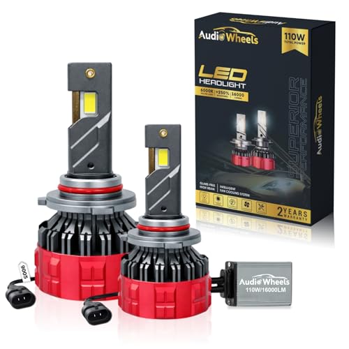 Image of Audio Wheels 9005-110W Car Led Headlight Bulbs,16,000 Lumens Super Bright LED Headlight Conversion Kit for Cars 6000K Cool White Quick Installation Halogen Replacement, Pack of 2