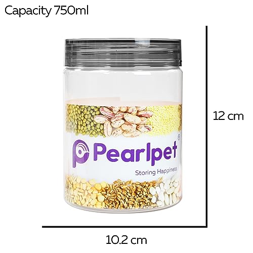 Image of PEARLPET Plastic Containers for Kitchen Storage | Plastic Container Set with Spoon | BPA-Free, Stackable Jars | Black, 750ml (Set of 8)
