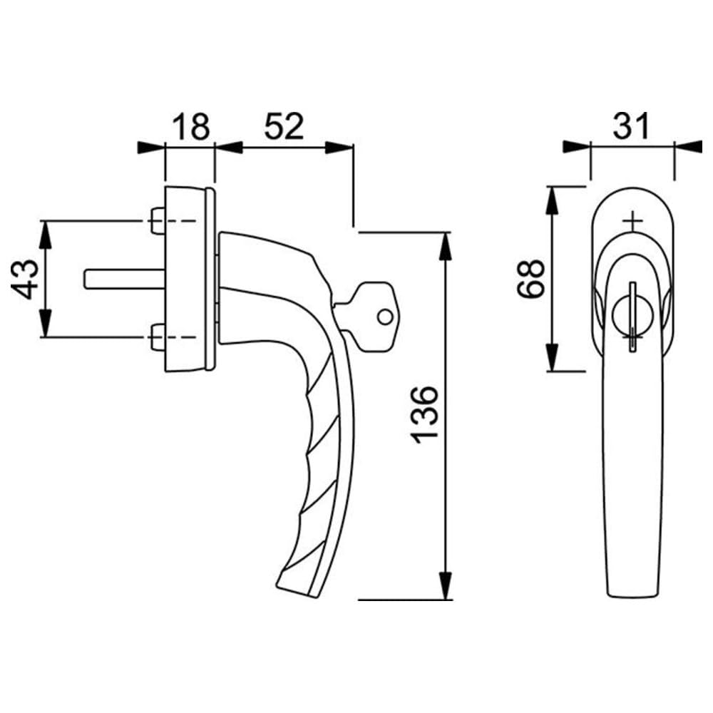 Hoppe - Atlanta: maniglia in alluminio per finestra con serratura, F4 Bronze, Secu100 + Secustik 0530S/US952 (100 Nm), 7/32-42 mm. Lunghezza variabile del perno quadrangolare