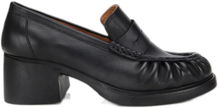 HOTİÇ Kadın Deri Siyah Büzgülü Kalın Tabanlı Klasik Loafer