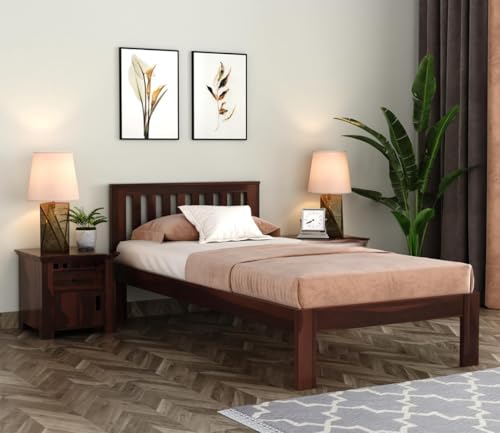 Image of SUNCOM Sheesham Wood Single Size Bed Without Storage for Bedroom - Single Cot Wooden Bed for Living Room - Solid Wood Divan Bed for Home Furniture 6X4 ft (Walnut Finish)