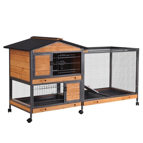 AIVITUVIN Rabbit Cage Indoor with Metal Frame Rabbit Hutch Waterproof Bunny Cage Oudoor with Pull Out Tray No Leakage Guinea Pig Cage