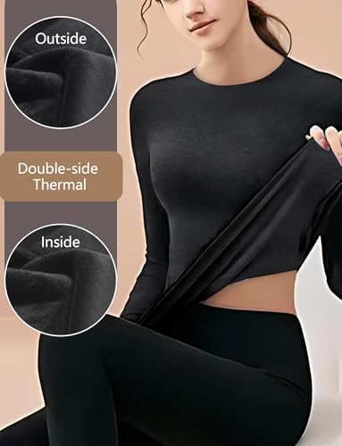 4 Pack Women Thermal Long Sleeve Shirts Crew Neck Double-Sided Fleece Lined Base Layer Undershirt Tops Cold Weather2