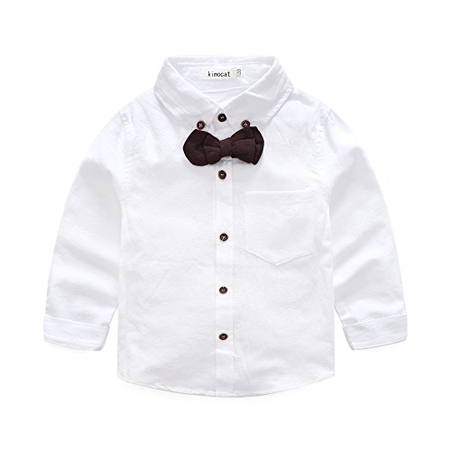 Boys 3Pcs Clothing Sets Cotton Long Sleeve Bowtie Shirts +Vest +Pants Casual Suit (3T, Red) #TOP1