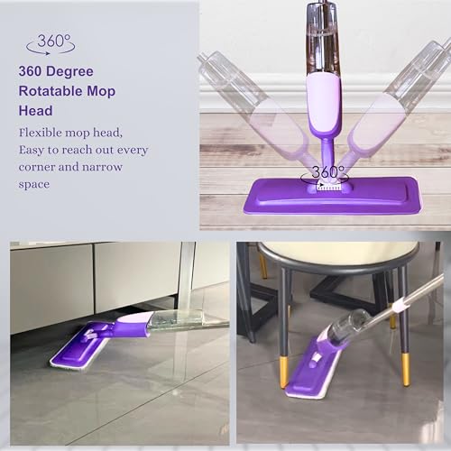 Spray Mop for Floor Cleaning Wet & Dry Microfiber Mop with 550ML Refillable Bottle, 4 Washable Pads, 4 Microfibre Cloth and 1 Scraper Perfect for Home, Kitchen, Hardwood, Tile Floors PS08