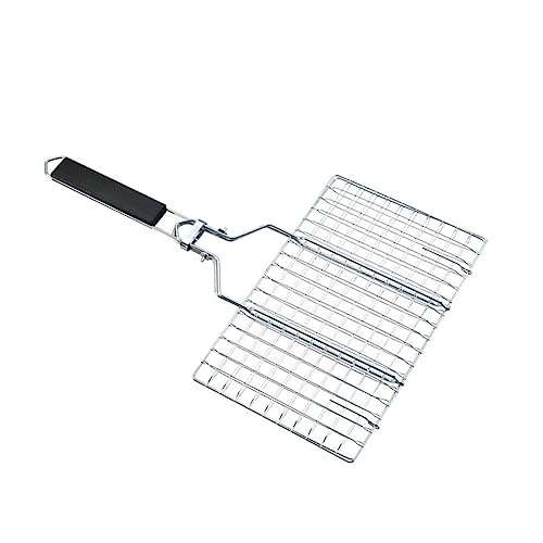 ROMISBABA Cesta de Barbacoa Inoxidable con Mango Resistente al Rejilla Antiadherente para Pescado y Mariscos Accesorios para Parrilla al Aire Fácil de Limpiar y Transportar