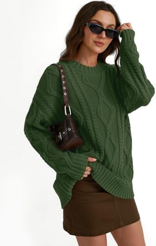 Trendy Queen Women's Oversized Cable Knit Crewneck Sweaters