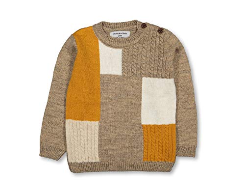 CHUBBYBUN BABY Boys Crewneck Colorblock Sweater with Shoulder Buttons (Tan 4T)