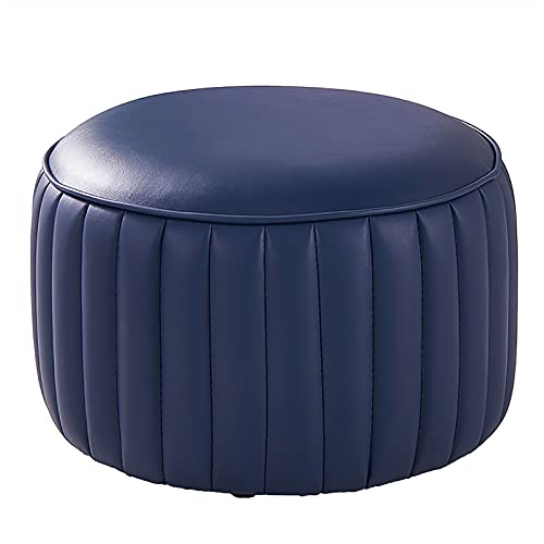 Repose-Pieds Rond en Cuir Bleu Marine Petit Pouf Salon Chambre - 2