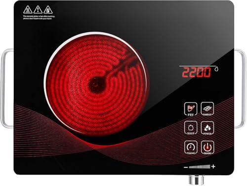 Alemania 2200W Single Electric Ceramic Hob, Infrared Cooktop Portable Hot Plate, Countertop Burner for Cooking, Plug-in Compact Kitchen Hob, Adjustable Temperature Camping Stove