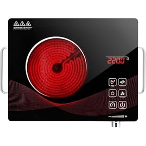 Alemania 2200W Single Electric Ceramic Hob, Infrared Cooktop Portable Hot Plate, Countertop Burner for Cooking, Plug-in Compact Kitchen Hob, Adjustable Temperature Camping Stove