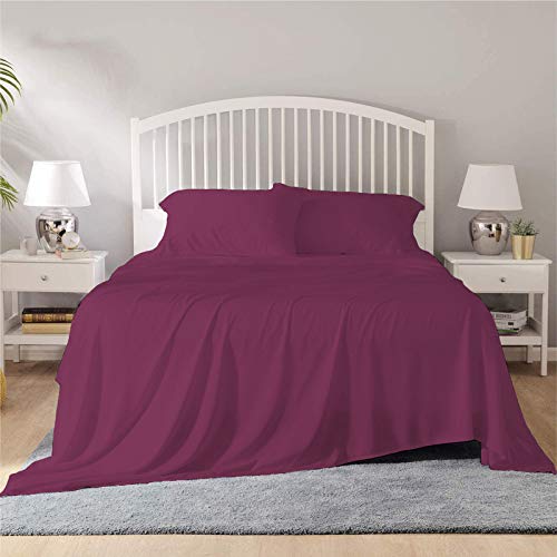 Image of YRM Bedding's - Egyptian Cotton Bedsheet 400-TC Premium Hotel Quality 1 Bedsheet (90x100) + 2 Pillow Covers (18x28) - (Double Bed, Plum Color)
