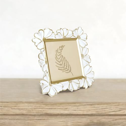 Image of Antique Floral Picture Frame - Resin & Glass Victorian-Style Frame for Tabletop or Wall Decor (White, 4 inch x 4 inch)