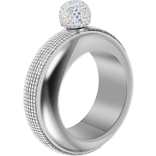 Bracelet Flask Bangle, 304 Stainless Steel Bangle Flask, 3.5 oz Creative Decorative Bracelet Flask with Rhinestone Lid Party Flasks Gift for Women Girls Birthday Party (Silver)