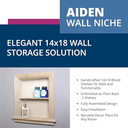 Image of 14x18 Aiden Recessed Wall Niche Medicine Cabinet Replacement, in The Wall Bathroom Cabinet Insert Shelf /Shelves, Made in North America, Real Wood, NO MDF, Plain, Unfinished