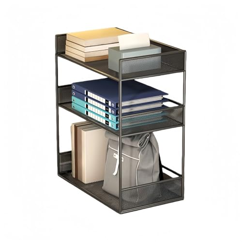 KUBERASオフィス用可動式ファイルカート | 大容量ファイルラック/文房具収納 | デスク用机上整理棚 書斎用小型キャスター付きキャビネット (ブラック,3 段大サイズ 据置き型収納ラック)