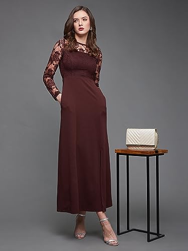 Image of Miss Chase Womens Bodycon Square Puff Sleeve Solid Lace Overlaid Ankle Length Dress
