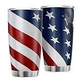 Zbbfwu USA Amerikanische Flagge Kaffeebecher to go Thermobecher Edelstahl Auslaufsicher Kaffeetasse Tumbler White 600ml