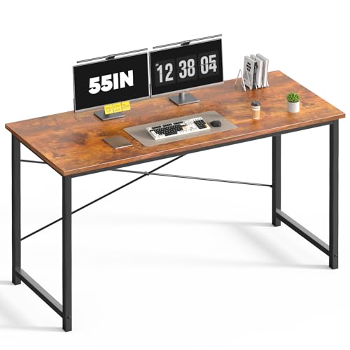 Image of DUMOS 55 Inch Office Computer Desk Modern Simple Style Writing Study Work Table for Home Bedroom - Wood Brown