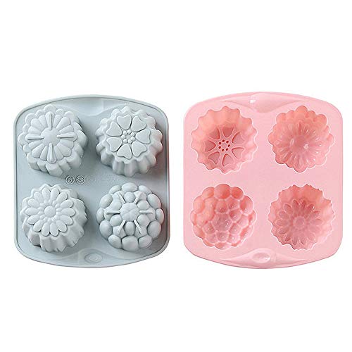 CANDeal 2 Piezas Molde de Silicona con Forma de 4 Flores Fablcrew, para gelatina, Velas, Pasteles