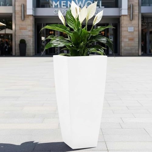 Image of Go Hooked Matrix 26 Inch Big Flower Pot | Outdoor & Indoor Planter for Balcony, Garden & Terrace | Durable Lightweight Decorative Polymer Pot for Live & Artificial Plants (White)