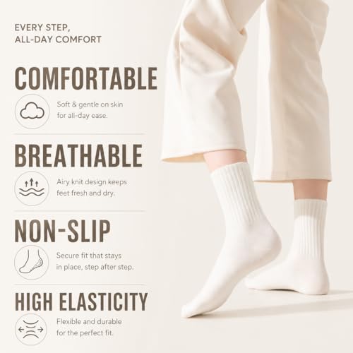 Image of 5 /6 pairs crew socks for womens, organic cotton socks women,Casual thin Socks and Breathable Crew Socks 5-9